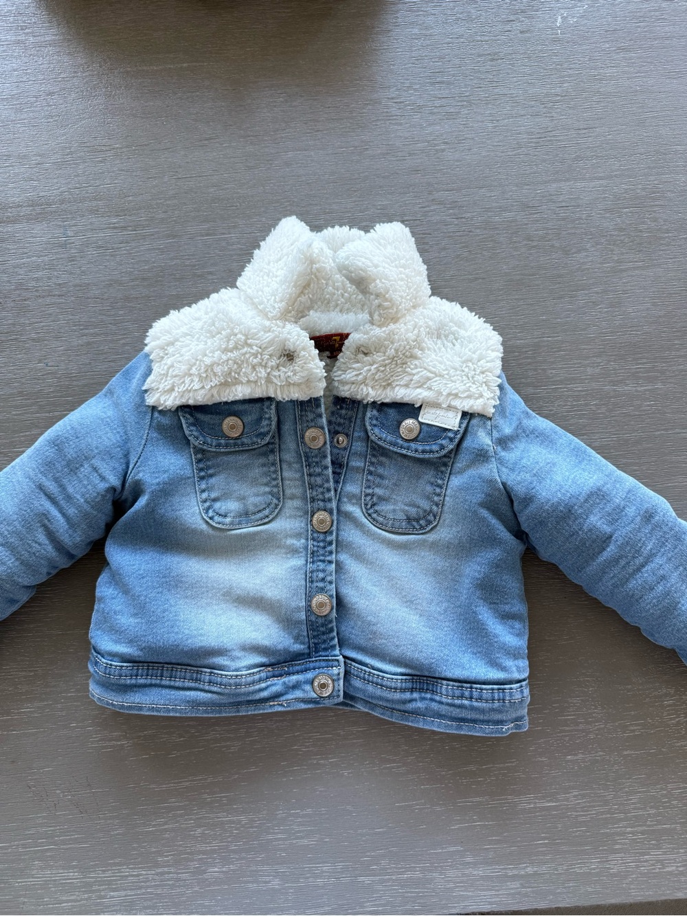 7 Light Blue Denim Jacket with White Sherpa Collar